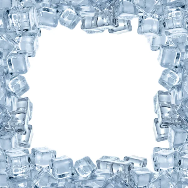 Frame made of crystal clear ice cubes on white background, space for text — Stock Photo, Image