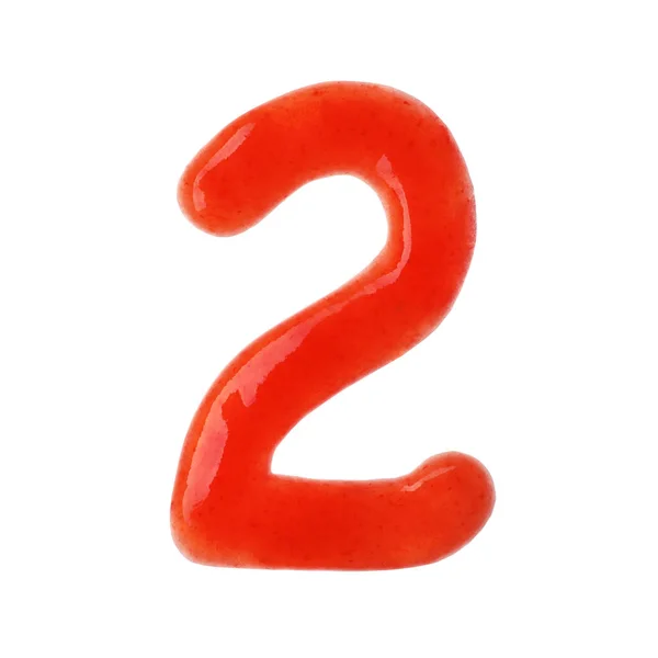 Numero 2 scritto con salsa rossa su sfondo bianco — Foto Stock