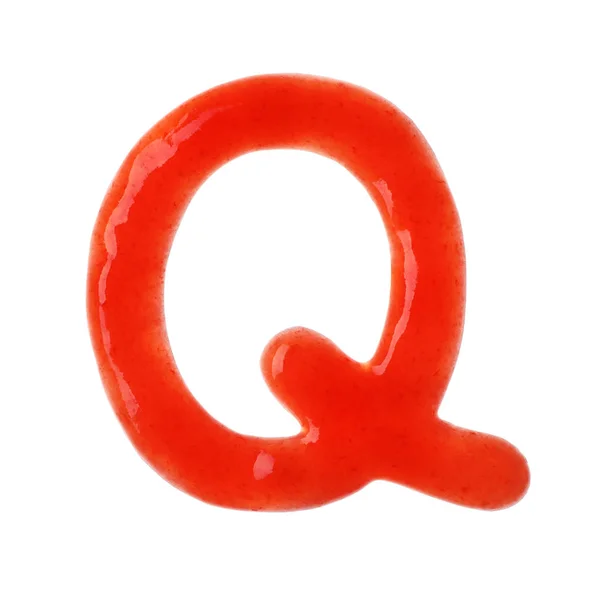 Carta Q escrita con salsa roja sobre fondo blanco —  Fotos de Stock