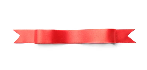 Fita vermelha simples no fundo branco, vista superior. Decoração festiva — Fotografia de Stock