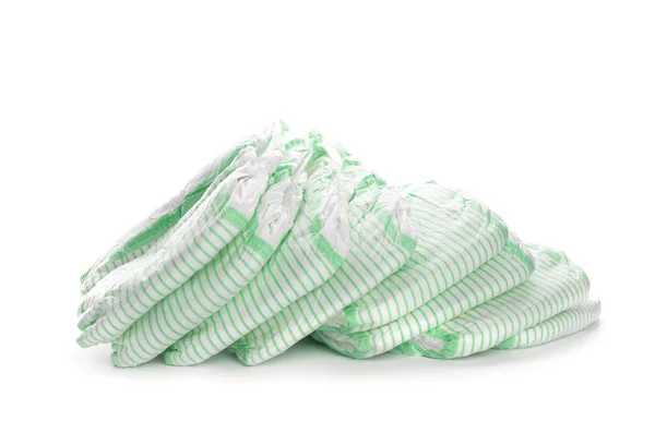 Pile of disposable diapers on white background. Baby accessories — Stock Photo, Image