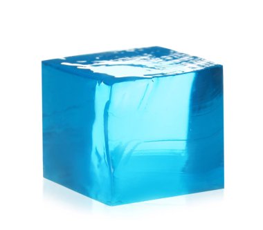 Delicious blue jelly cube on white background clipart