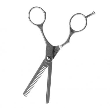 Beyaz arka planda seyreltici makas. Profesyonel kuaför aracı