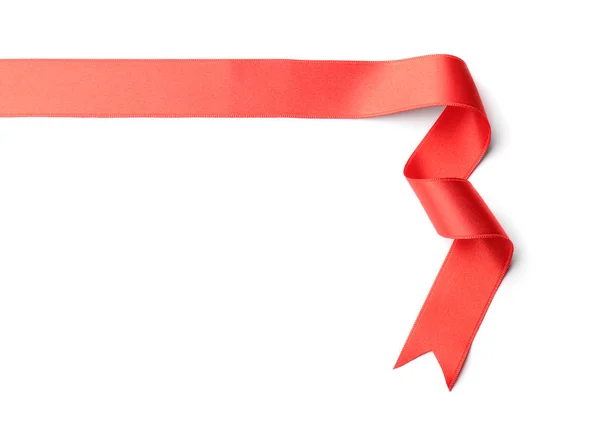 Simple red ribbon on white background, top view. Festive decoration — Stock Photo, Image