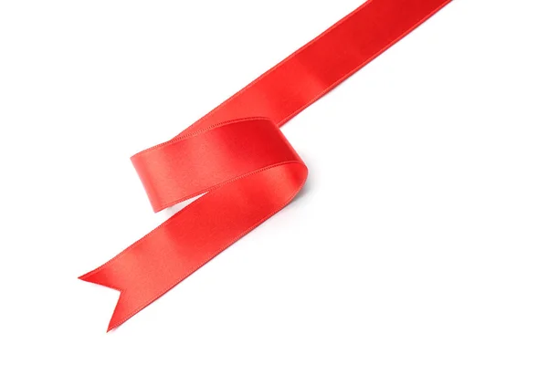 Simple red ribbon on white background, top view. Festive decoration — Stock Photo, Image