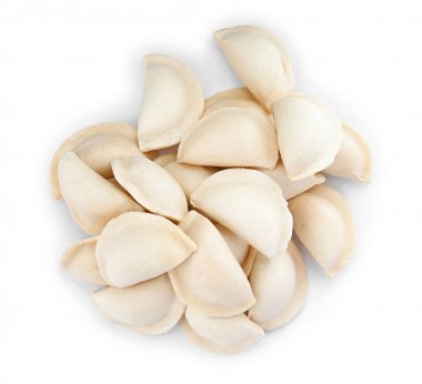 Beyaz arka planda ham köfte, üst görünüm. Ev pişirme