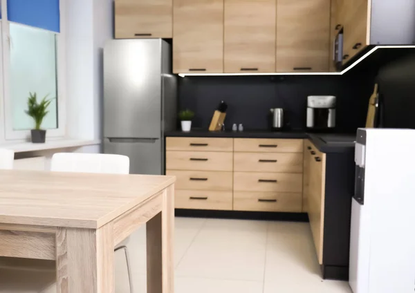 Interior de cozinha moderna acolhedor com novos móveis e eletrodomésticos — Fotografia de Stock
