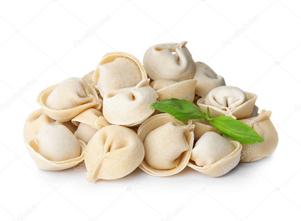Raw dumplings on white background. Home cooking
