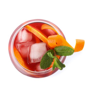 Glass of Aperol Spritz cocktail on white background, top view. Traditional alcoholic drink clipart