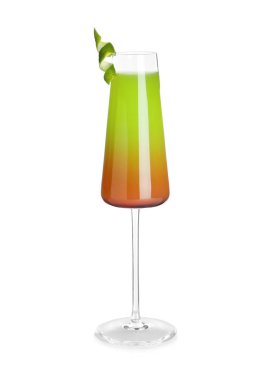 Glass of Midori Sunset cocktail on white background. Traditional alcoholic drink clipart