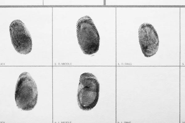 Foglio di registrazione impronte digitali, vista dall'alto. Indagini penali — Foto Stock