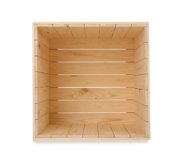 Открыть новый деревянный ящик изолирован на белом — стоковое фото