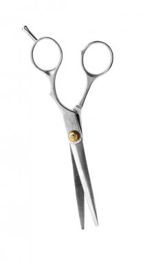 Beyaz arka planda yeni makas. Profesyonel kuaför aracı