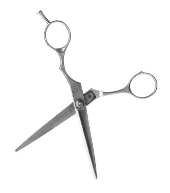 Beyaz arka planda yeni makas. Profesyonel kuaför aracı