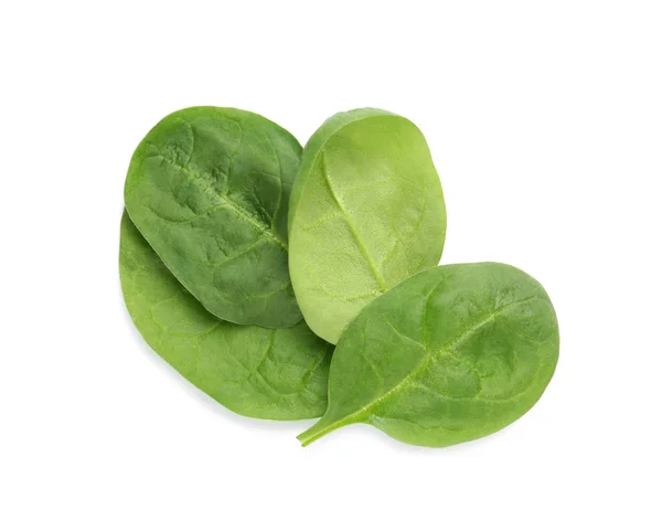 Fresh leaves of spinach isolated on white, top view — Stock Photo, Image