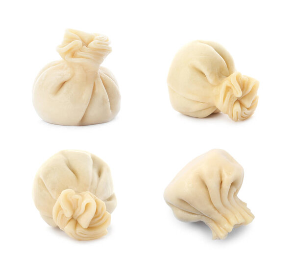 Набор вкусных приготовленных пельменей на белом фоне
 