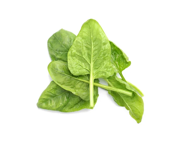 Pile of fresh spinach leaves isolated on white, top view — Stock Photo, Image