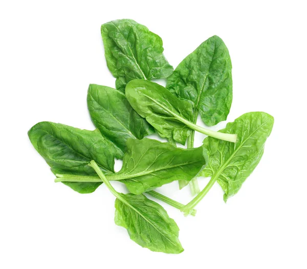 Pile of fresh spinach leaves isolated on white, top view — Stock Photo, Image