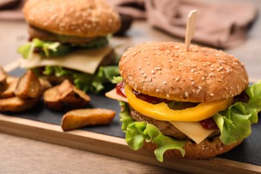 Masada lezzetli hamburger ile Kurulu. Metin için alan