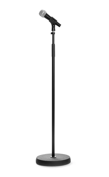 Stand with modern microphone on white background — Stock Photo, Image