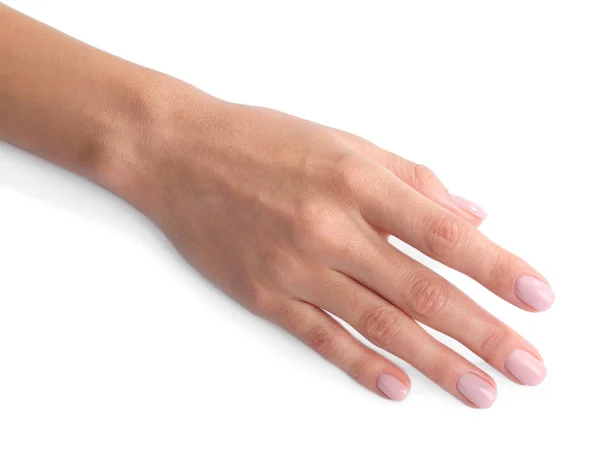 Bela mão feminina sobre fundo branco, close-up. Tratamento de Spa — Fotografia de Stock