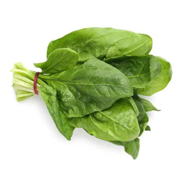 Bundle of fresh spinach isolated on white, top view — Stock Photo, Image