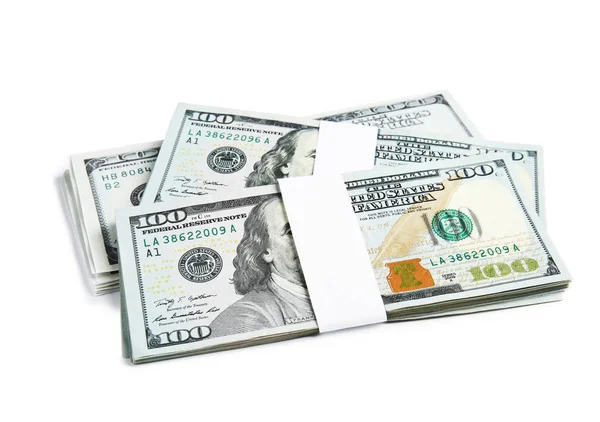 Billetes de dólar sobre fondo blanco. Moneda nacional americana —  Fotos de Stock