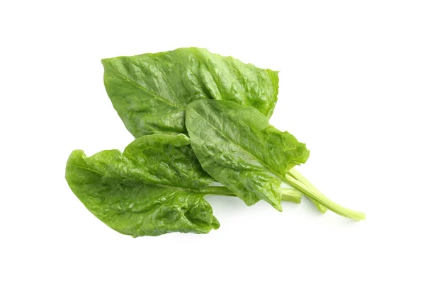 Fresh leaves of spinach isolated on white, top view — Stock Photo, Image