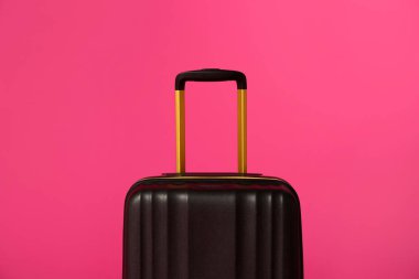 Renkli arka planda bavul üzerinde şık taşıma