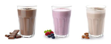 Beyaz arka planda lezzetli protein sallar ile gözlük seti