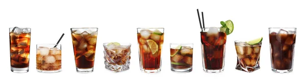 Set of different delicious cocktails on white background — Stock Photo, Image