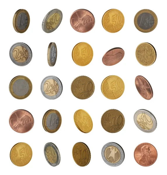 Set of different coins on white background — Stock Photo, Image