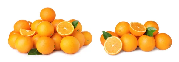 Ensemble d'oranges juteuses mûres sur fond blanc — Photo