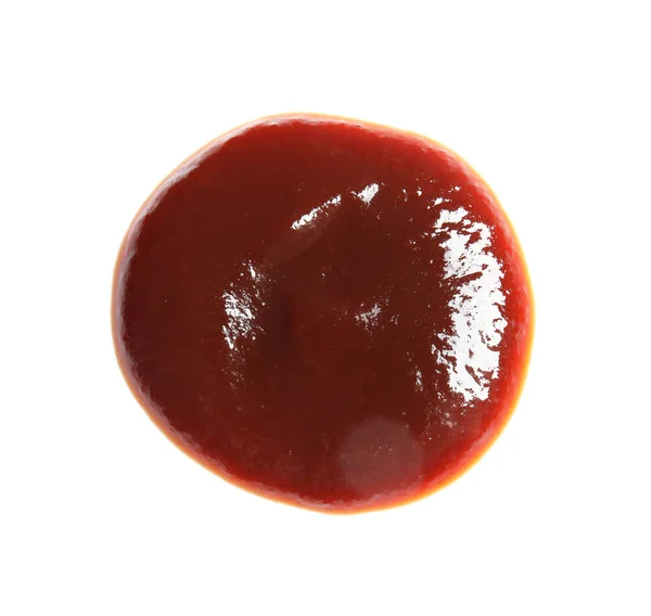 Gota de salsa barbacoa sobre fondo blanco, vista superior — Foto de Stock