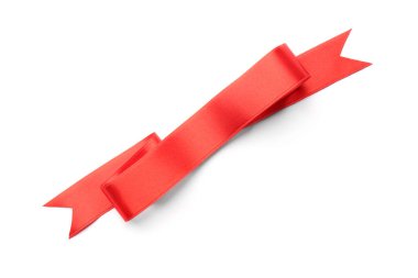 Beyaz arka planda basit kırmızı şerit, üst görünüm. Şenlikli dekorasyon