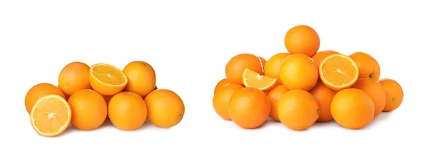 Conjunto de laranjas suculentas maduras no fundo branco — Fotografia de Stock