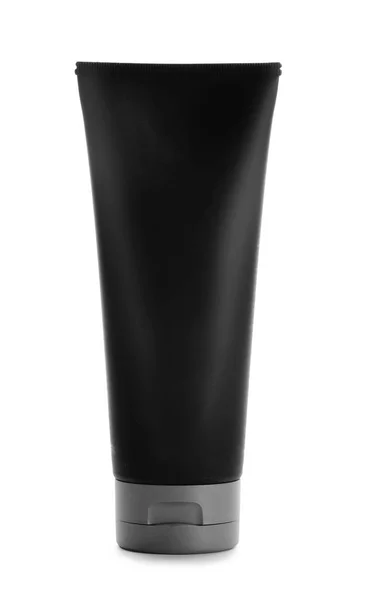 Tubo preto com espaço para design em fundo branco. Produto cosmético masculino — Fotografia de Stock