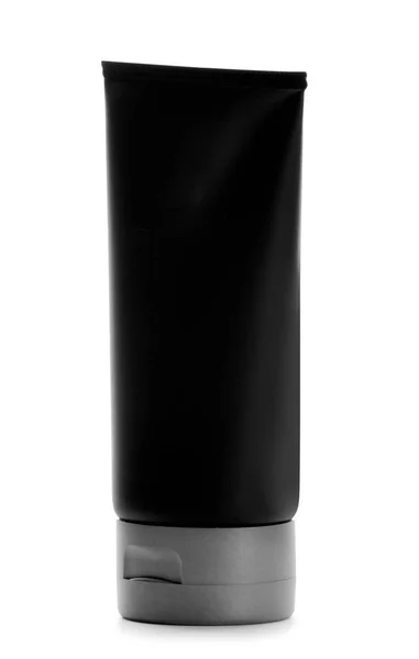 Tubo preto com espaço para design em fundo branco. Produto cosmético masculino — Fotografia de Stock