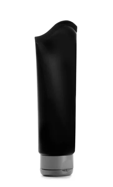 Tubo preto com espaço para design em fundo branco. Produto cosmético masculino — Fotografia de Stock