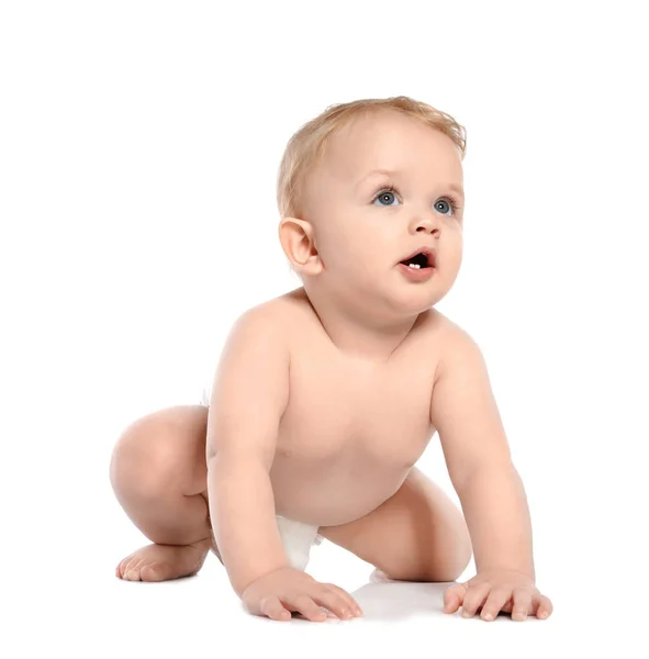 Lindo bebé arrastrándose sobre fondo blanco —  Fotos de Stock