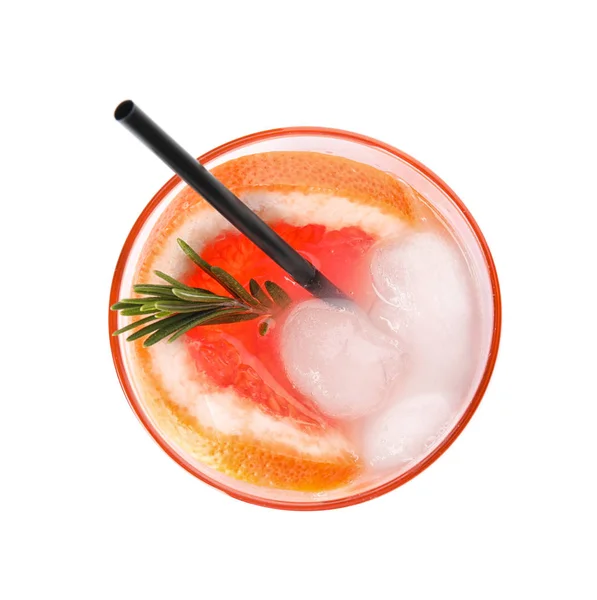 Склянка коктейлю з грейпфрута ізольована на білому, вид зверху — стокове фото