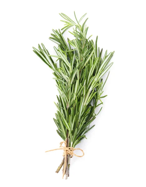 Bunch of fresh rosemary on white background, top view Royalty Free Stock Images