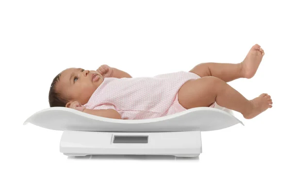 Afro-Amerikan bebek beyaz arka plan karşı ölçekler üzerinde yalan — Stok fotoğraf