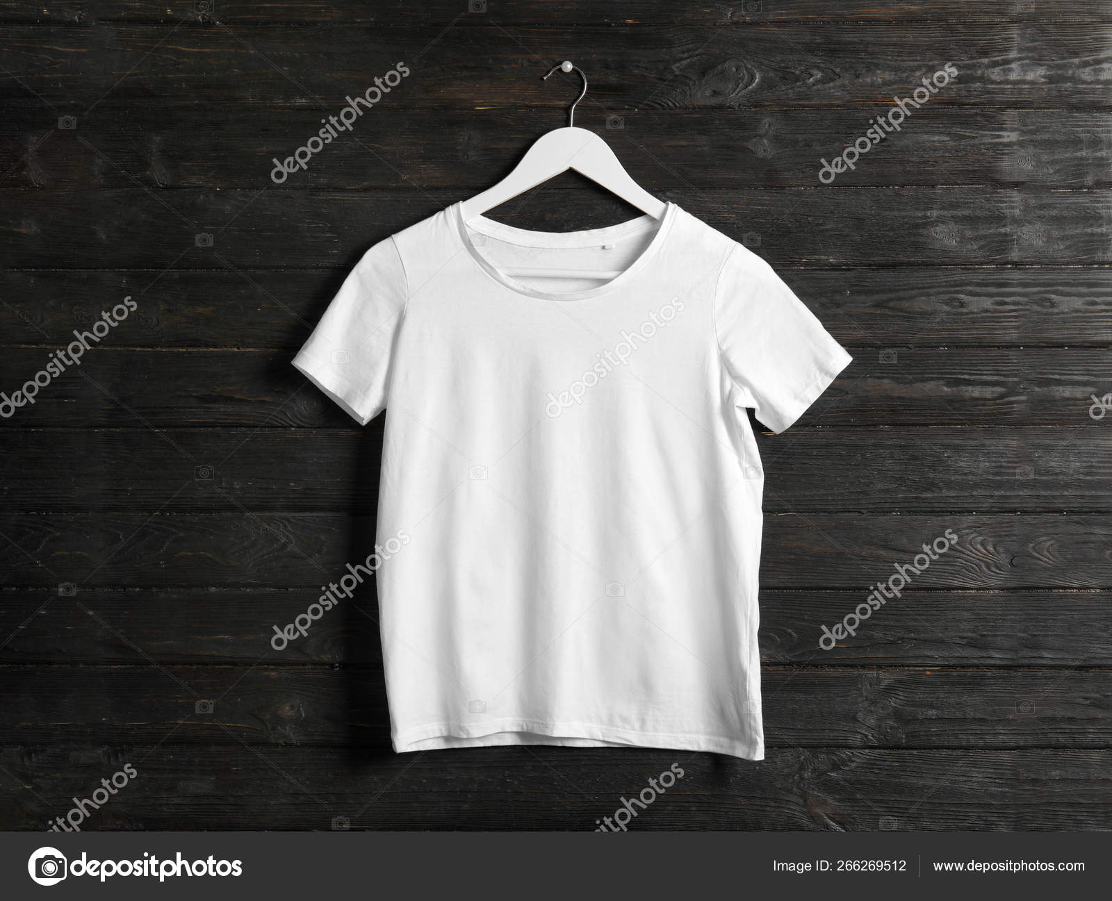 Download Hanger With White T Shirt On Wooden Background Mockup For Design Stock Photo Image By C Newafrica 266269512