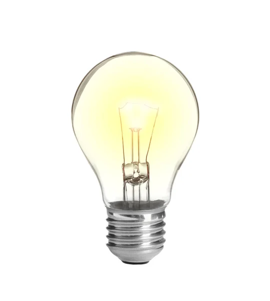 Modern glowing lamp bulb on white background — Stock Photo, Image