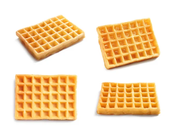Conjunto de waffles deliciosos no fundo branco — Fotografia de Stock