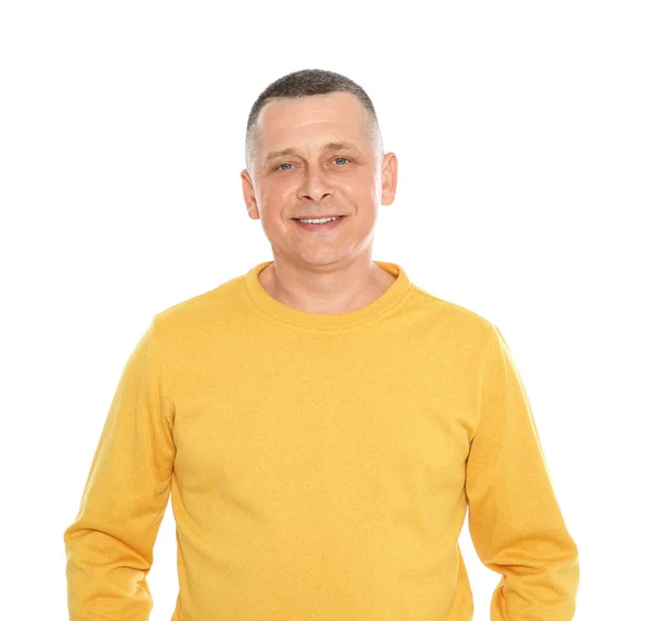 Portret van volwassen man op witte achtergrond — Stockfoto