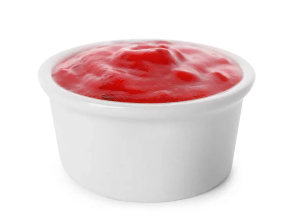 Cuenco con salsa roja aislado en blanco — Foto de Stock