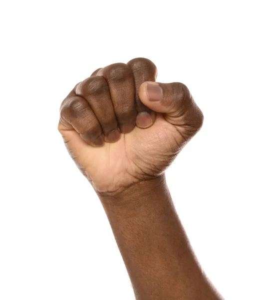 African-American man showing fist on white background, closeup — Stock Photo, Image