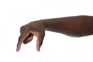 Afro-Amerikalı adam beyaz arka plan üzerinde elinde bir şey tutan, closeup